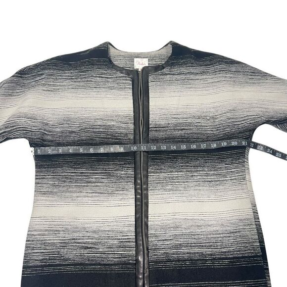 Parker  Coat w Lambs Leather Trim Black & White Stripes Size XSmall Oversized Wo - Picture 9 of 14